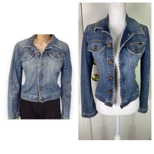 AG Adriano Goldschmied women vintage Y2K Sz S Denim Jacket pockets collar blue